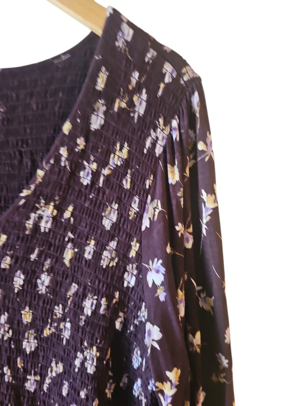 J. Jill Plum Purple Floral Smocked Tiered Flounced-Hem Midi Dress Medium Petite - Picture 7 of 11